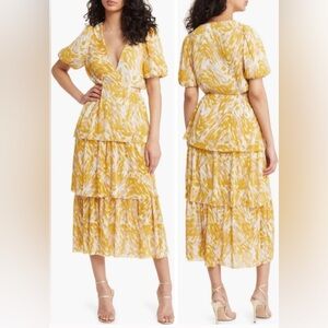 Charles Henry Yellow, Beige and Creamy White Maxi Ruffled Dress